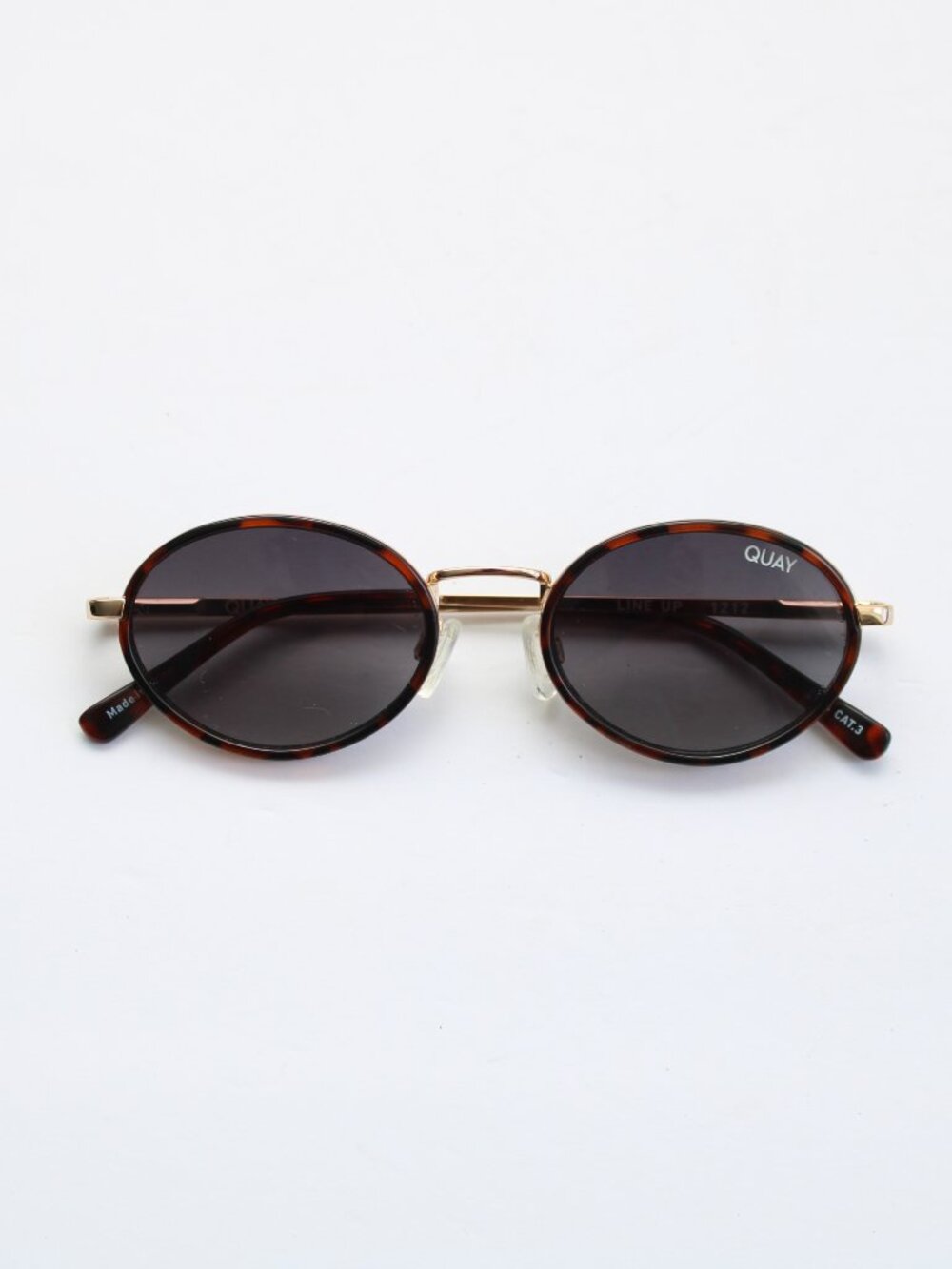 QUAY Line Up Gold Metal Frame Oval 41mm Sunglasses in Tortoise Smoke 6438724